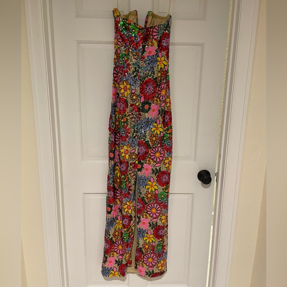 Unique Designer Floral Sequin Strapless Maxi - Picture 2 of 6